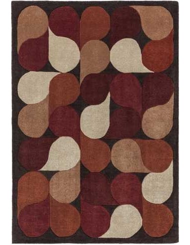Tappeti moderni Romy Jive Red in rosso cardinale, grigio, oro e blu, realizzati in PET riciclato da Asiatic Carpets