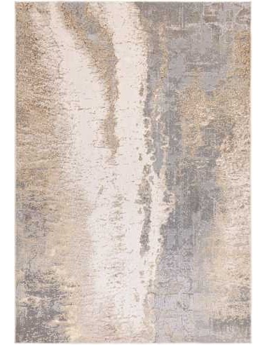 tappeto moderno Aurora Cliff in toni di grigio, avorio, blu e accenti beige; design elegante della collezione Aurora