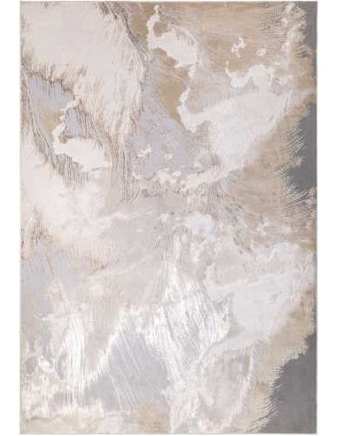 Tappeto moderno Aurora Etch in grigio, avorio e beige, design geometrico elegante per ambienti contemporanei