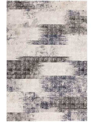 Tappeto moderno Kuza Lines Blue con toni di blu, grigio e beige, stile geometrico contemporaneo