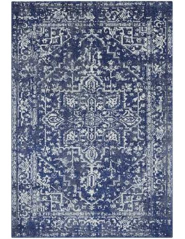 Tappeto moderno di eleganza retrò in blu navy, grigio, avorio, azzurro e beige