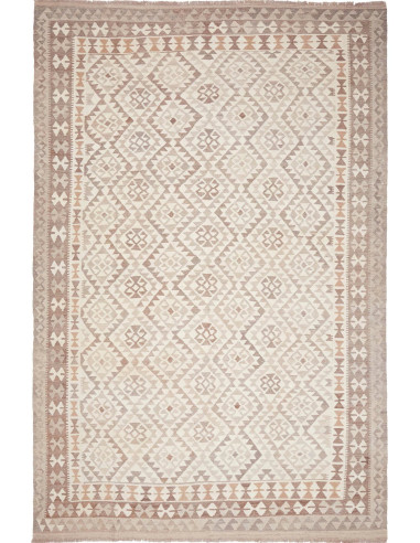 Kilim Pakistan grigio chiaro e marrone rosato 202x299