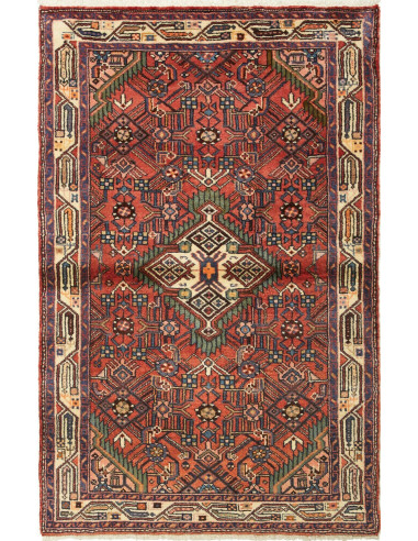 Hamadan Persia verde oliva scuro e rosso indiano 100x157