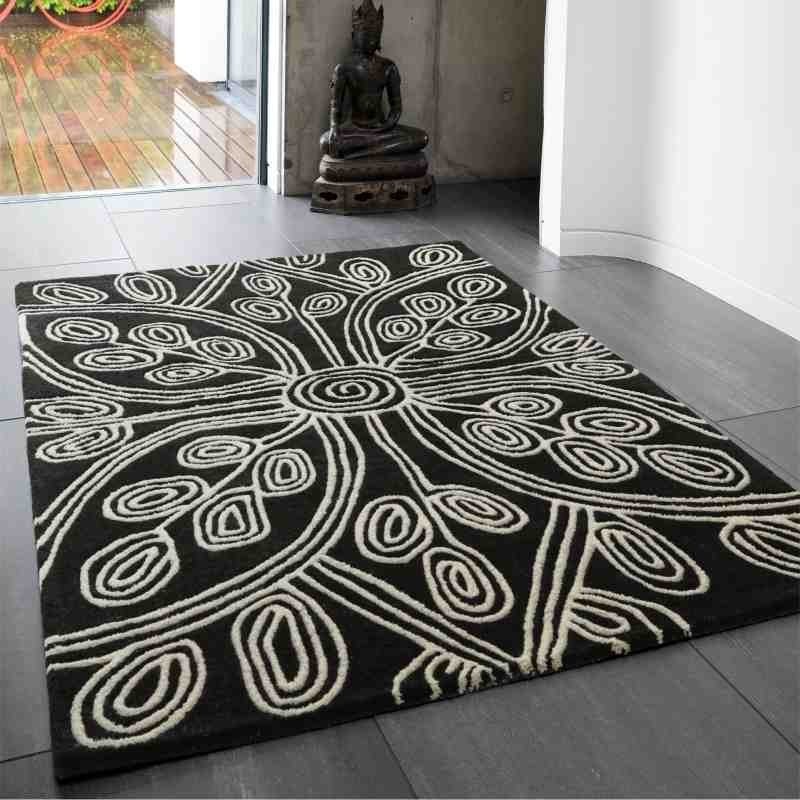Carpet moderno floreale Kaya Black lana
