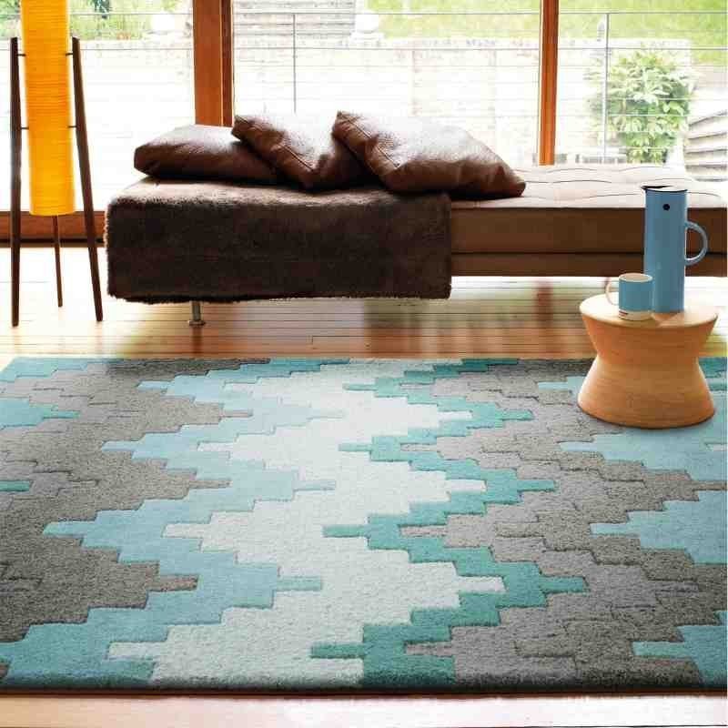 tappeto moderno geometrico Cuzzo Teal lana