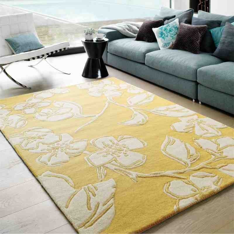 tappeto moderno floreale Devore Yellow lana