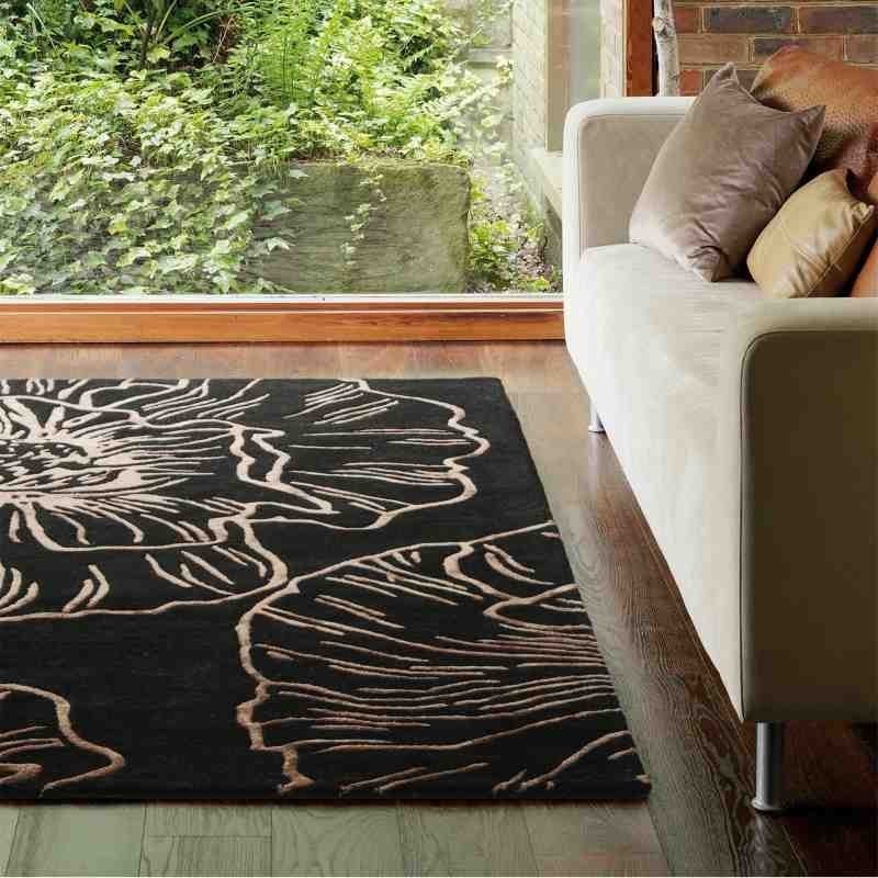 tappeto moderno floreale Liberty Black lana