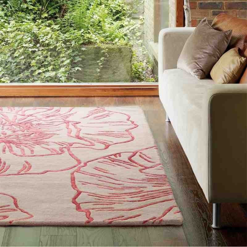 tappeto moderno floreale Liberty Beige-Red lana