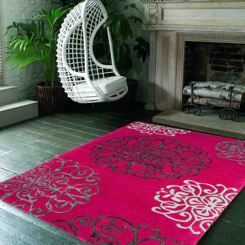 Carpet moderno floreale Tangier Red lana