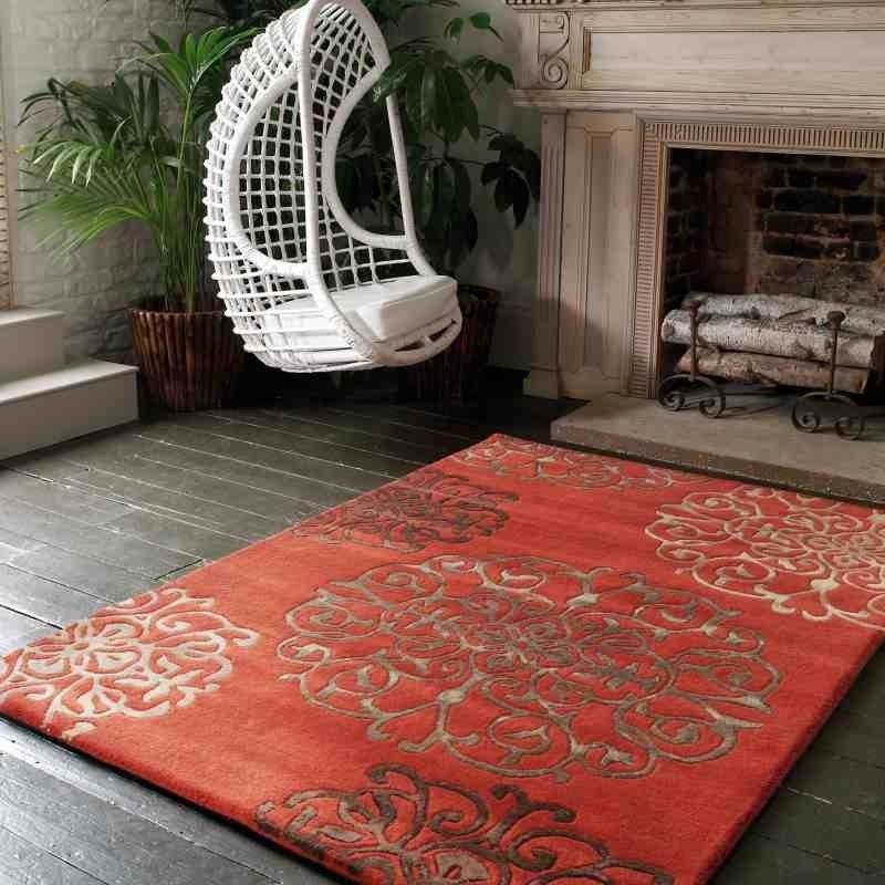 Carpet moderno floreale Tangier Terracotta lana
