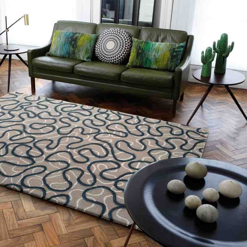 tappeto moderno fantasia Squiggle Blue lana
