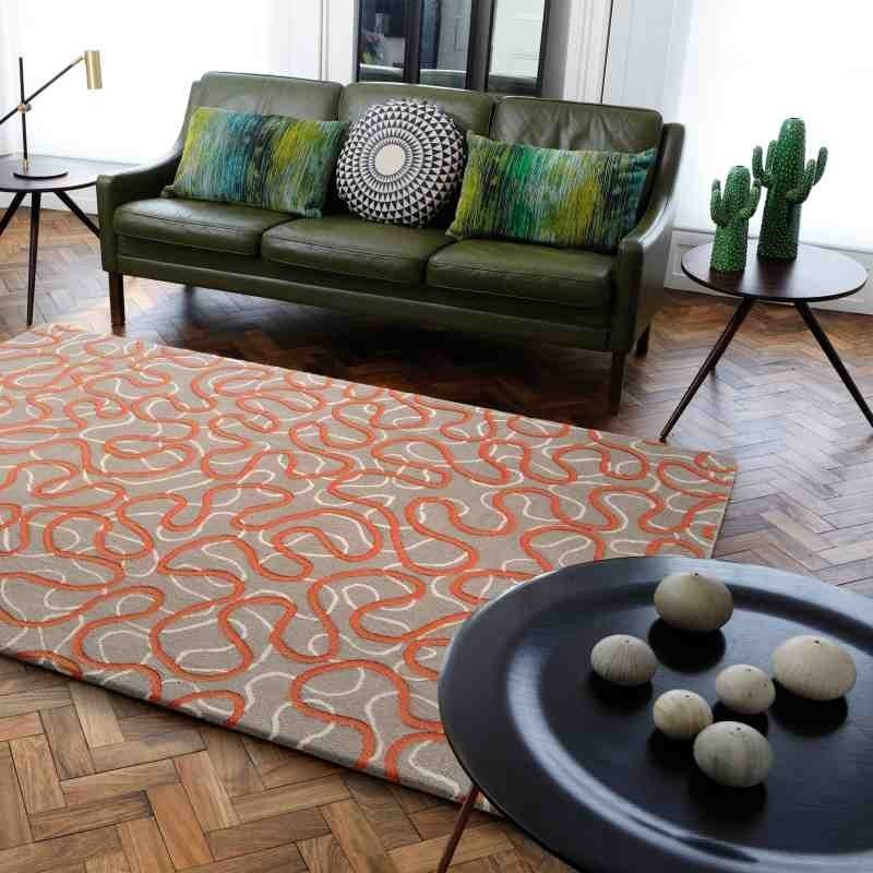 tappeto moderno fantasia Squiggle Orange lana