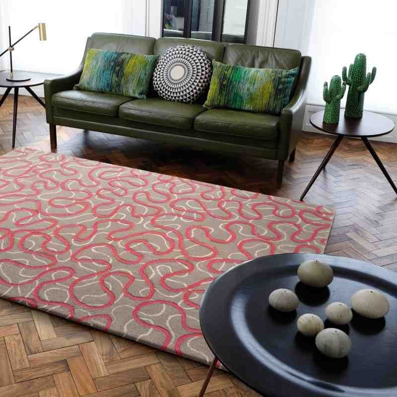 Carpet moderno fantasia Squiggle Raspberry lana