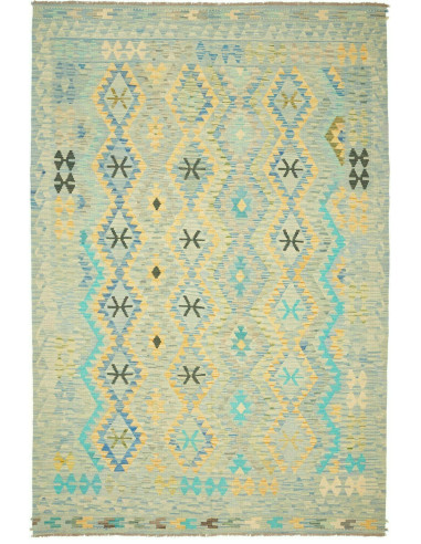 Kilim Pakistan abbronzatura e verde mare scuro 199x307
