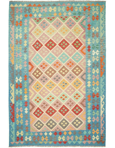Kilim Pakistan grigio scuro e blu cadetto 196x298