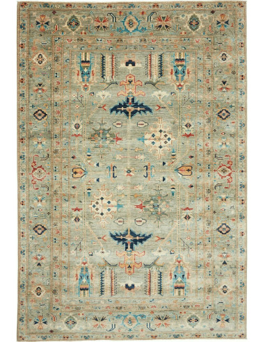 Kazak Fine Pakistan grigio scuro e abbronzatura 202x300