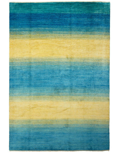 Gabbeh Moderno Pakistan blu acciaio e legno robusto 199x292