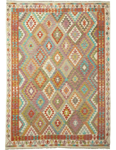 Kilim Pakistan marrone rosato e grigio 204x290