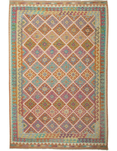 Kilim Pakistan marrone rosato e terra di siena 200x298