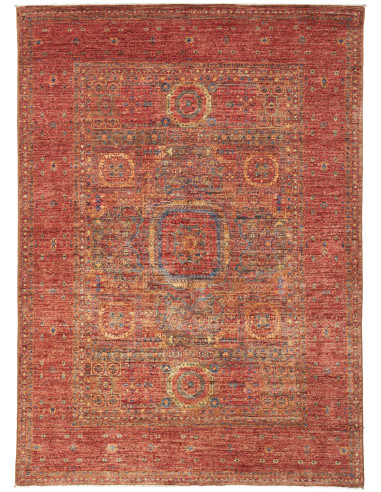 Mamlouk Pakistan rosso indiano e verde oliva scuro 145x205