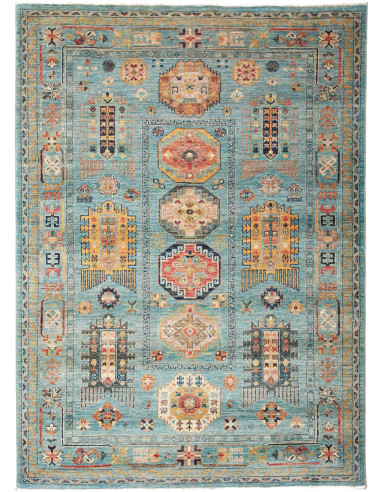 Tribal Pakistan verde mare scuro e legno robusto 147x201