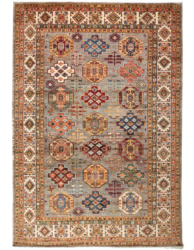 Kazak Fine Pakistan marrone rosato e grigio ardesia scuro 210x307