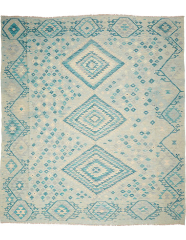 Kilim Pakistan argento e blu cadetto 254x286