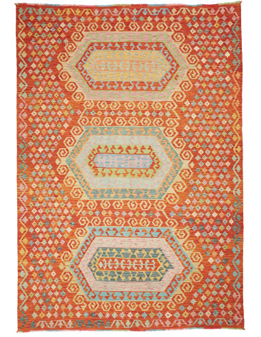 Kilim Pakistan salmone scuro e marrone 203x290