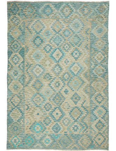 Kilim Pakistan grigio scuro e verde mare 205x289