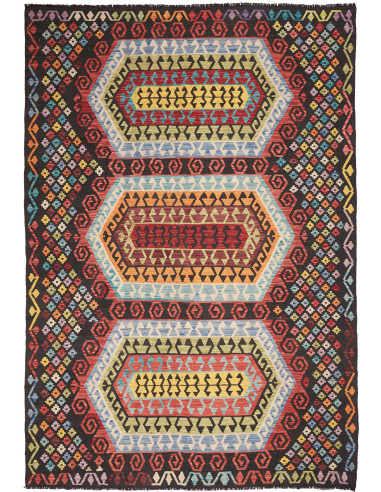 Kilim Pakistan marrone rosato e grigio ardesia scuro 201x289