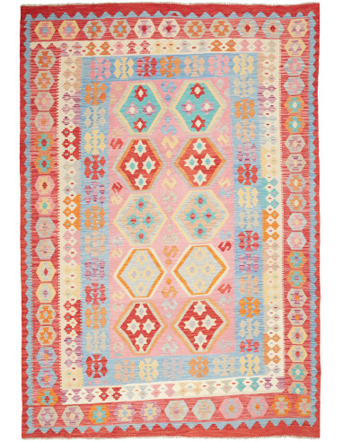 Kilim Pakistan argento e rosso indiano 202x290