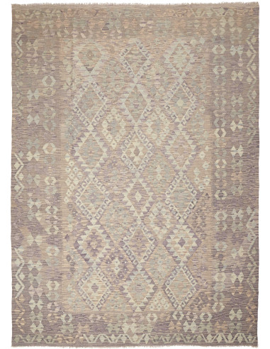 Kilim Pakistan grigio scuro e marrone rosato 213x289