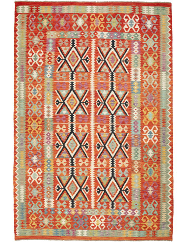 Kilim Pakistan marrone rosato e grigio ardesia scuro 198x296