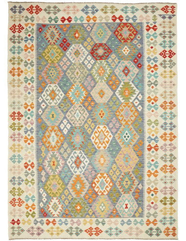 Kilim Pakistan argento e kaki scuro 203x290