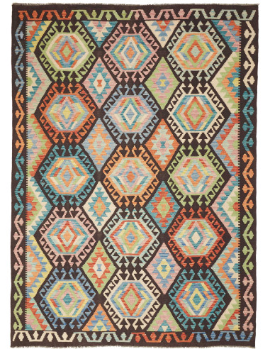 Kilim Pakistan abbronzatura e verde oliva scuro 173x239