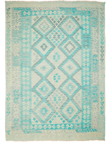 Kilim Pakistan argento e verde mare chiaro 174x242