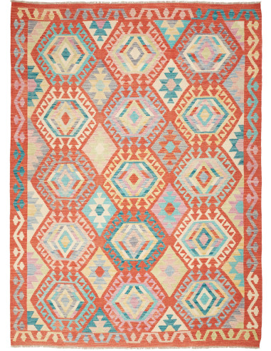 Kilim Pakistan abbronzatura e blu cadetto 178x236