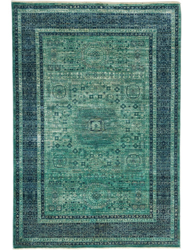 Mamlouk Pakistan grigio tenue e verde mare scuro 129x188