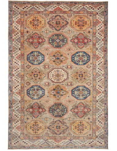 Kazak Fine Pakistan marrone rosato e marrone sella 206x304