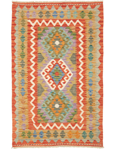 Kilim Pakistan kaki scuro e salmone scuro 80x128