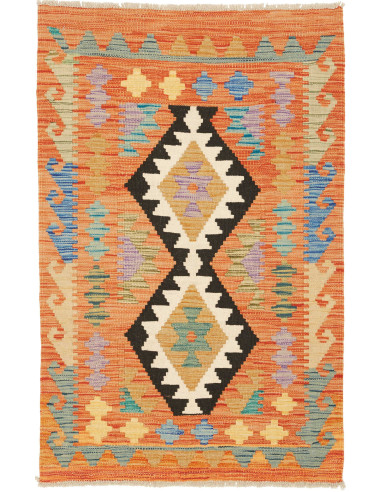 Kilim Pakistan salmone scuro e marrone sabbia 76x120