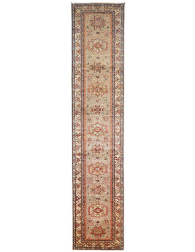 Kazak Fine Pakistan marrone rosato e marrone sella 86x413