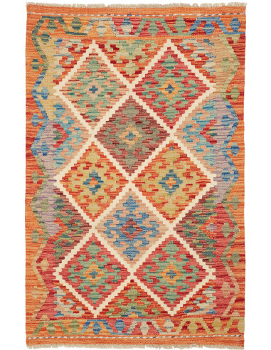 Kilim Pakistan marrone rosato e salmone scuro 83x127