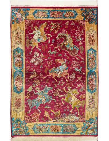 Ghom Seta Persia marrone e kaki scuro 100x148
