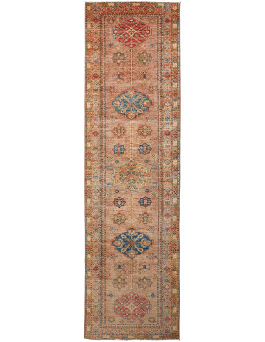 Kazak Fine Pakistan marrone rosato e marrone sella 82x300