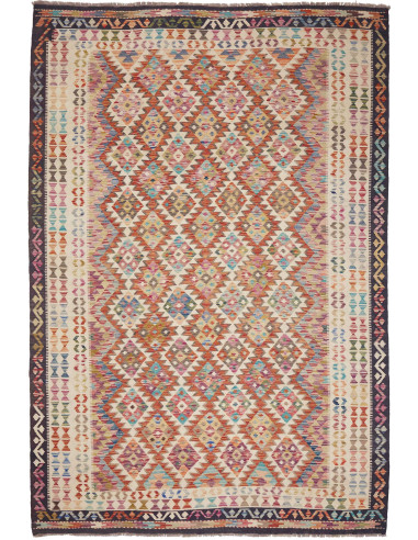 Kilim Pakistan marrone rosato e grigio ardesia scuro 198x294