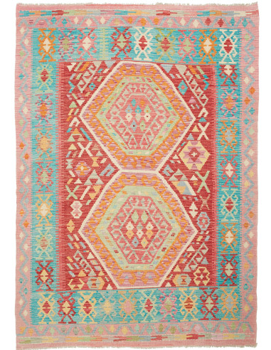 Kilim Pakistan abbronzatura e blu cadetto 154x216
