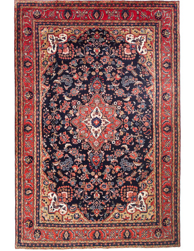 Hamadan Fine Persia rosso indiano e verde oliva scuro 220x334