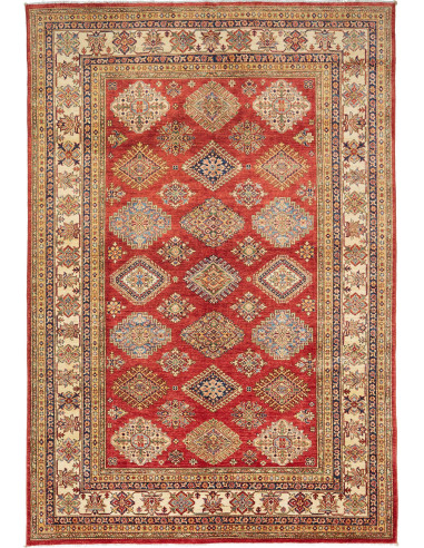 Kazak Fine Pakistan rosso indiano e grano 200x296