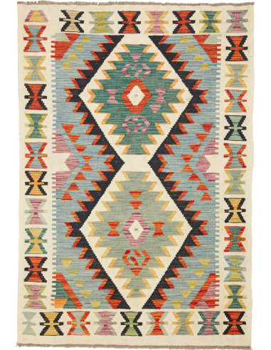 Kilim Pakistan argento e grigio ardesia scuro 103x148